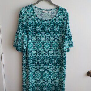 Kim Rogers Dress - Small Petite - Pullover - Shift - Green/Black/White  (379)